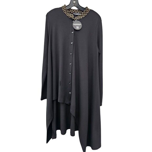 Alembika 2 Tunic Top Hi-Lo Lagenlook Asymmetrical Button Black Mandarin Collar - Picture 3 of 16